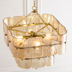 Endon Venice 4 Light Pendant Light in Brushed Aged Brass with Champagne Textured Glass