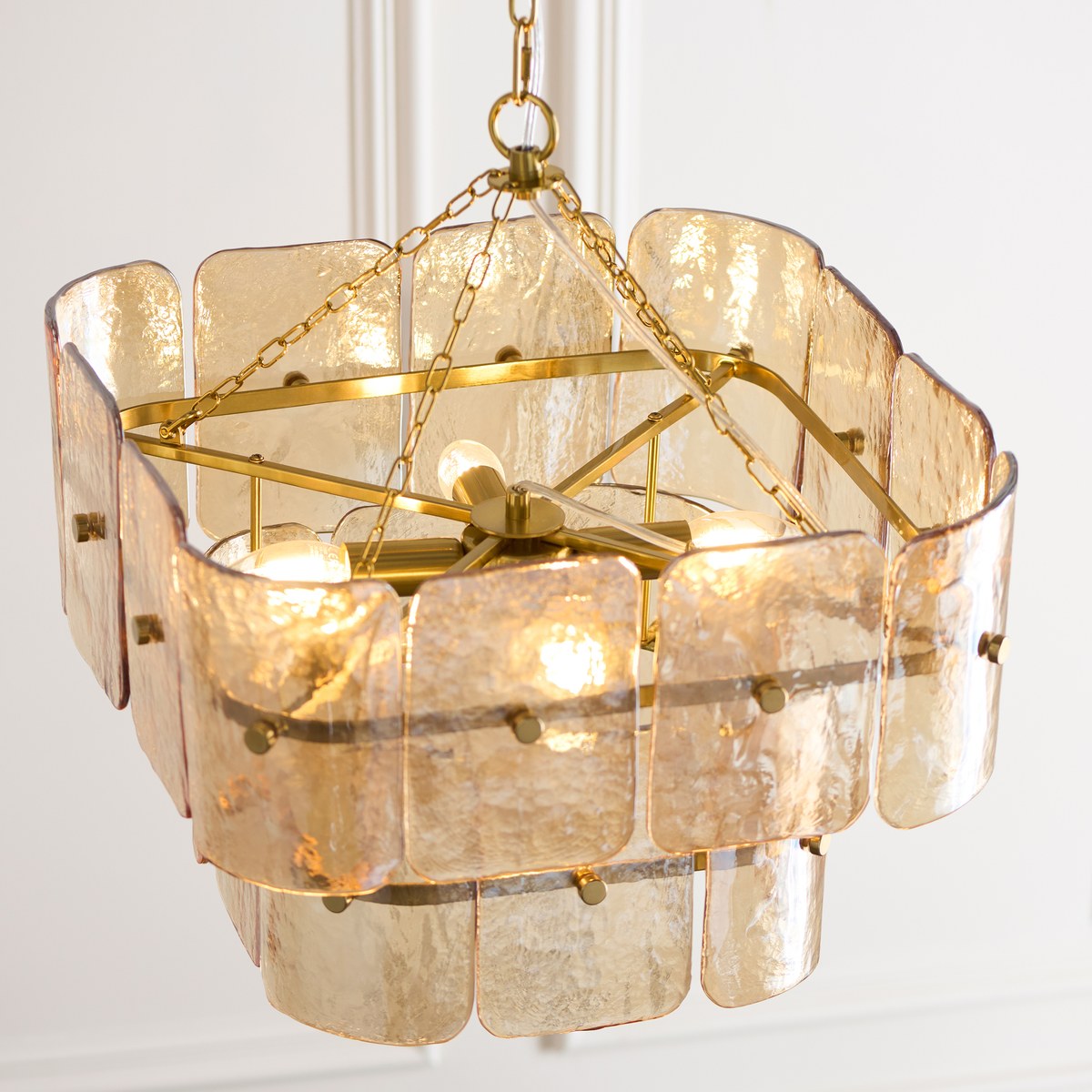 Endon Venice 4 Light Pendant Light in Brushed Aged Brass with Champagne Textured Glass