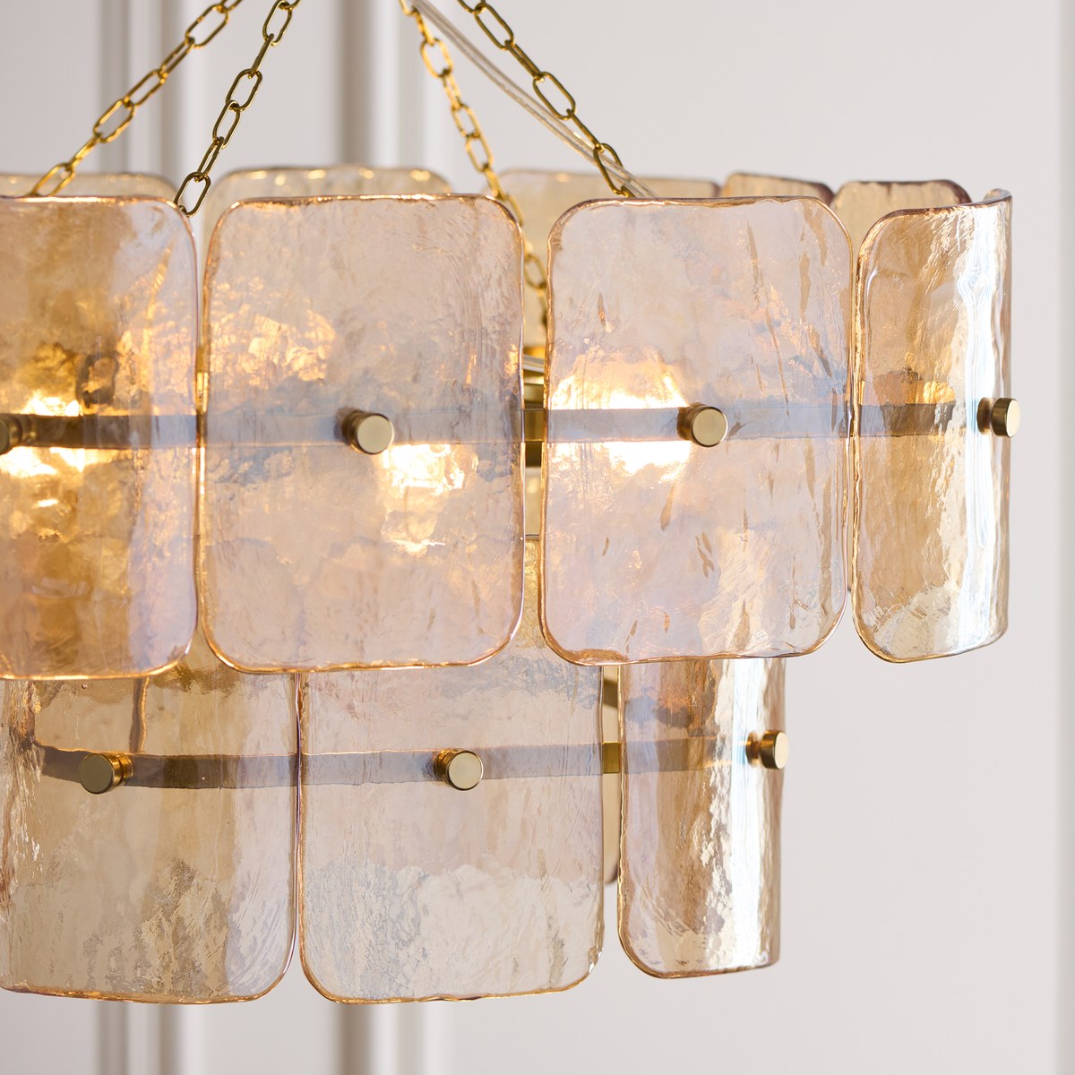 Endon Venice 4 Light Pendant Light in Brushed Aged Brass with Champagne Textured Glass