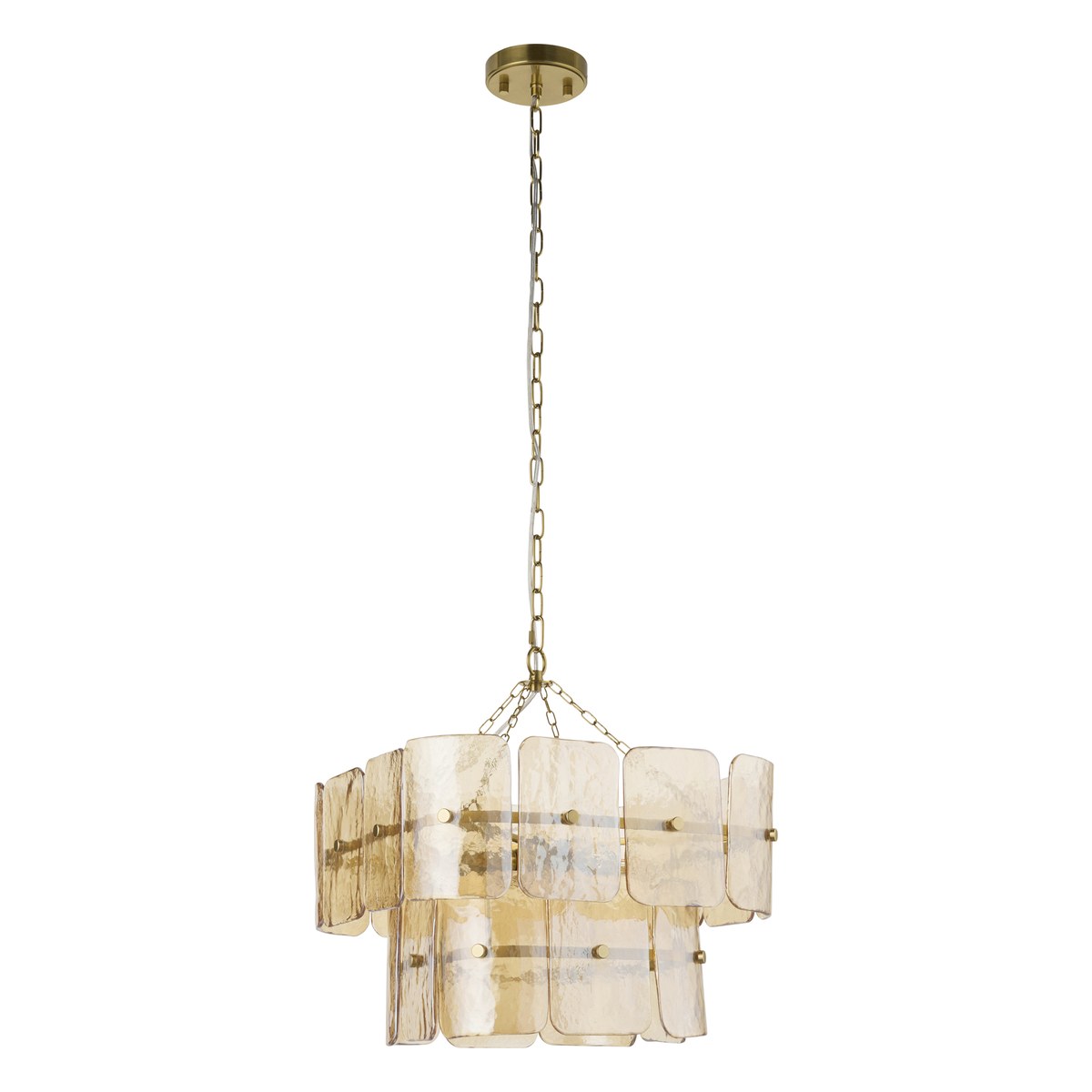 Endon Venice 4 Light Pendant Light in Brushed Aged Brass with Champagne Textured Glass