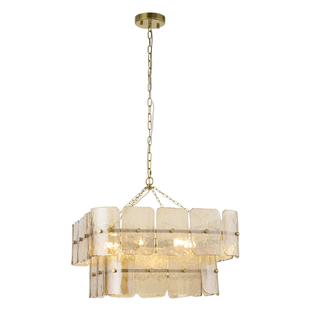 Endon Venice 6 Light Pendant Light in Brushed Aged Brass with Champagne Textured Glass