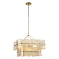 Endon Venice 6 Light Pendant Light in Brushed Aged Brass with Champagne Textured Glass