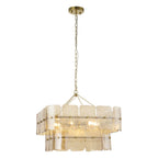 Endon Venice 6 Light Pendant Light in Brushed Aged Brass with Champagne Textured Glass
