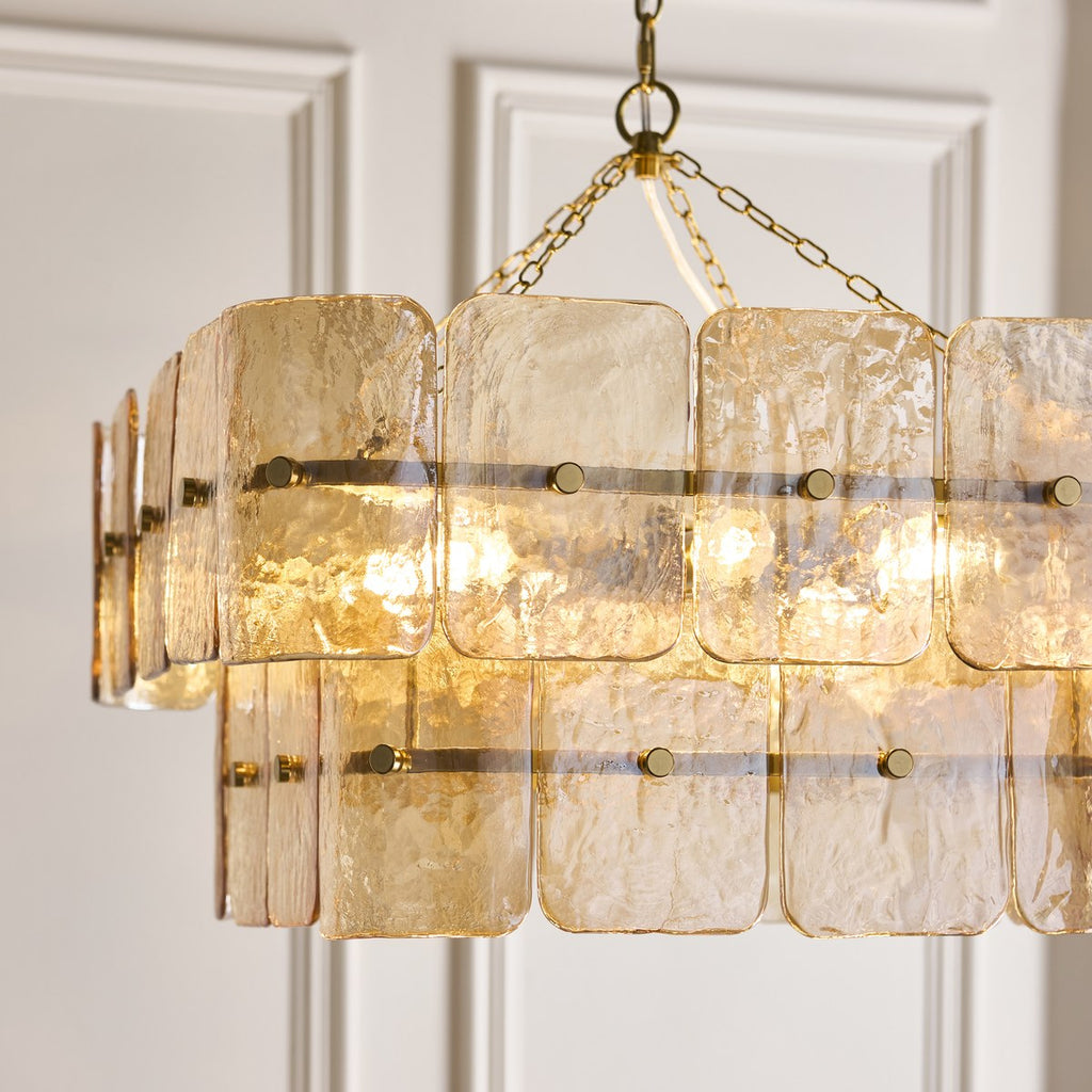 Endon Venice 6 Light Pendant Light in Brushed Aged Brass with Champagne Textured Glass