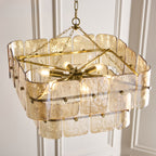Endon Venice 6 Light Pendant Light in Brushed Aged Brass with Champagne Textured Glass