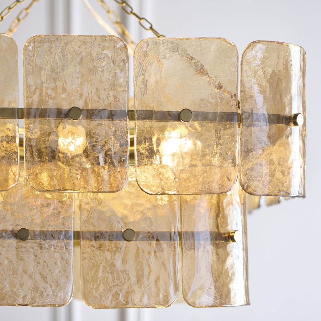 Endon Venice 6 Light Pendant Light in Brushed Aged Brass with Champagne Textured Glass