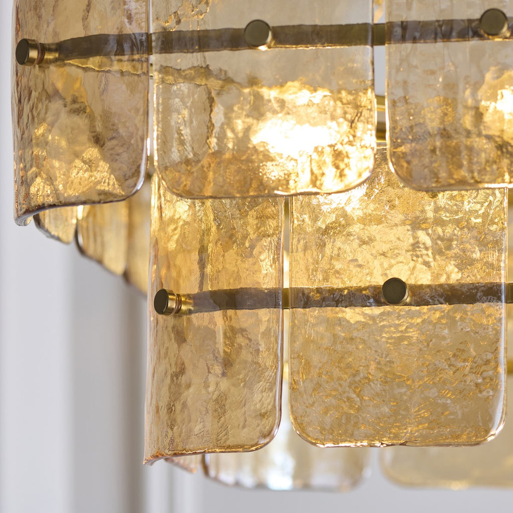 Endon Venice 6 Light Pendant Light in Brushed Aged Brass with Champagne Textured Glass