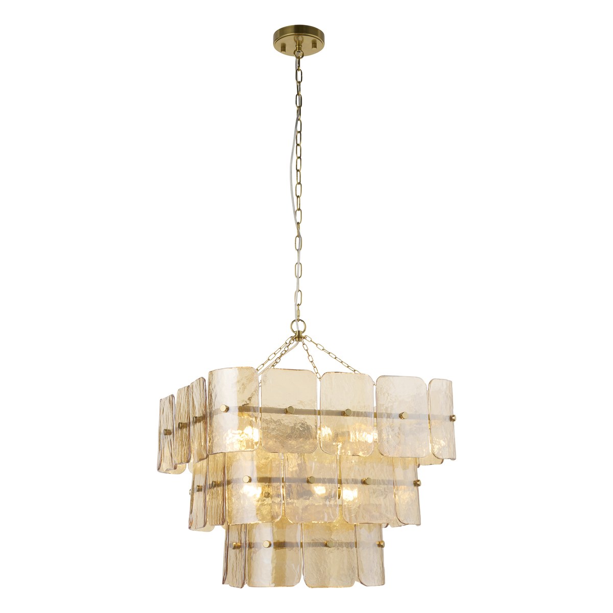 Endon Venice 10 Light Pendant Light in Brushed Aged Brass with Champagne Textured Glass