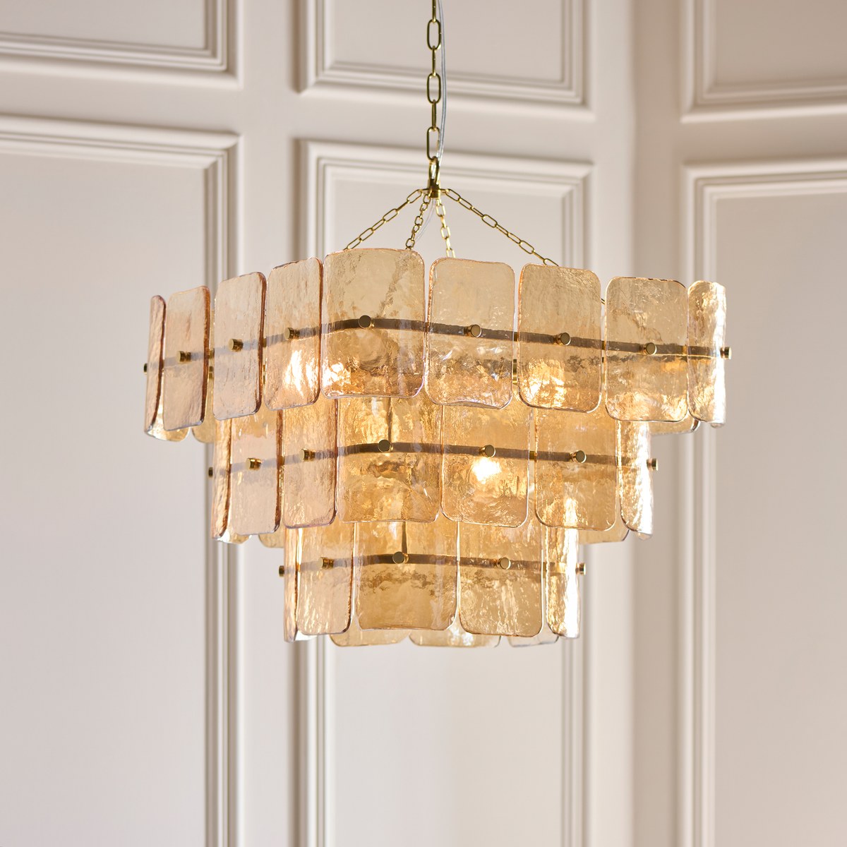 Endon Venice 10 Light Pendant Light in Brushed Aged Brass with Champagne Textured Glass