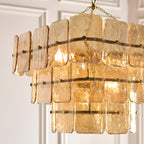 Endon Venice 10 Light Pendant Light in Brushed Aged Brass with Champagne Textured Glass