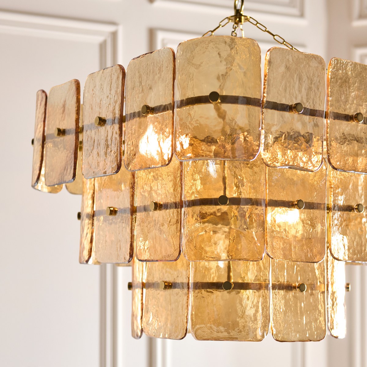 Endon Venice 10 Light Pendant Light in Brushed Aged Brass with Champagne Textured Glass