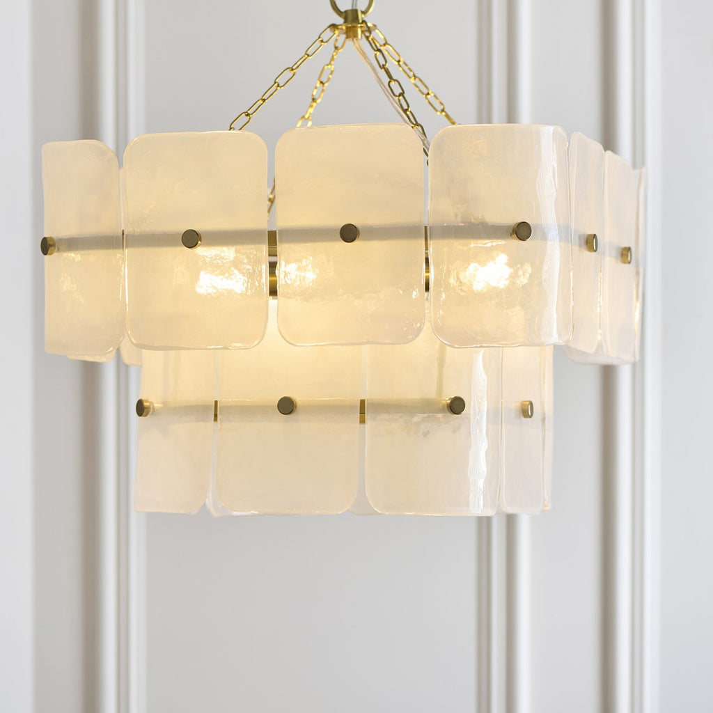 Endon Venice 4 Light Pendant Light in Brushed Aged Brass with White Textured Glass