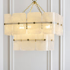 Endon Venice 4 Light Pendant Light in Brushed Aged Brass with White Textured Glass