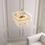 Endon Venice 4 Light Pendant Light in Brushed Aged Brass with White Textured Glass