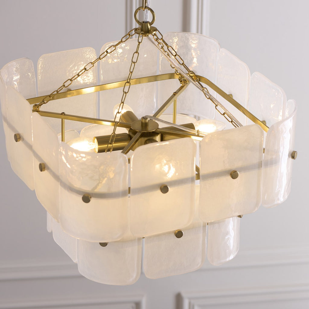 Endon Venice 4 Light Pendant Light in Brushed Aged Brass with White Textured Glass