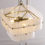Endon Venice 4 Light Pendant Light in Brushed Aged Brass with White Textured Glass
