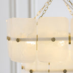 Endon Venice 4 Light Pendant Light in Brushed Aged Brass with White Textured Glass