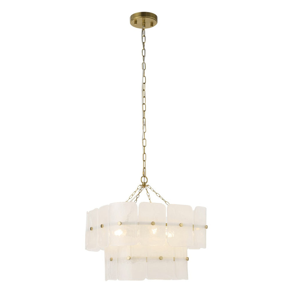 Endon Venice 4 Light Pendant Light in Brushed Aged Brass with White Textured Glass