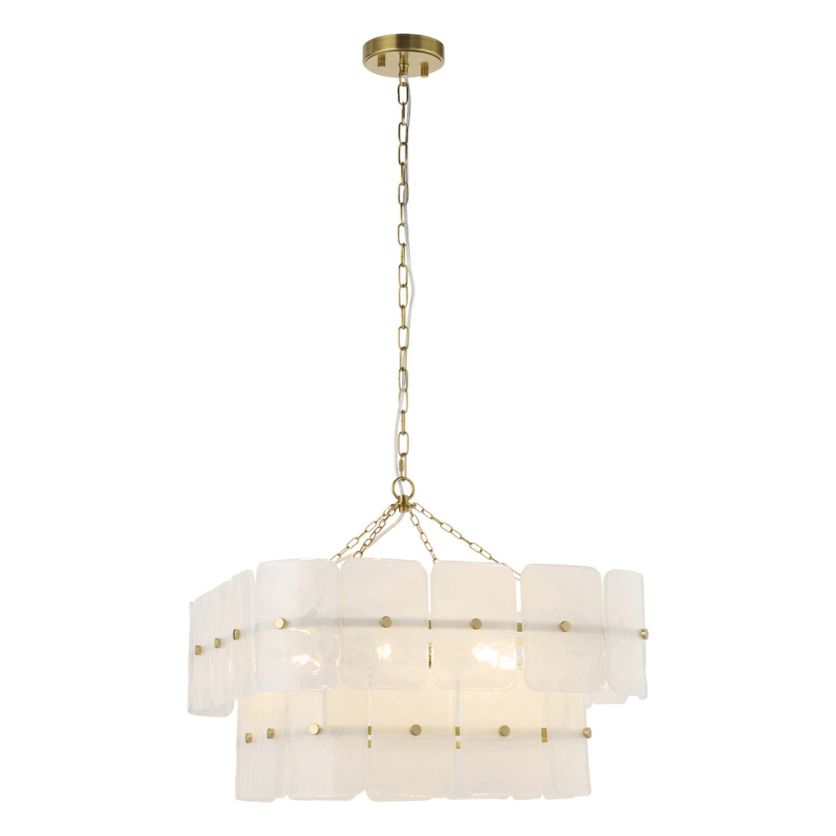 Endon Venice 6 Light Pendant Light in Brushed Aged Brass with White Textured Glass