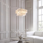 Endon Venice 6 Light Pendant Light in Brushed Aged Brass with White Textured Glass
