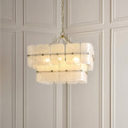 Endon Venice 6 Light Pendant Light in Brushed Aged Brass with White Textured Glass