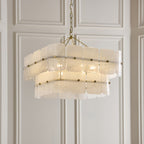 Endon Venice 6 Light Pendant Light in Brushed Aged Brass with White Textured Glass