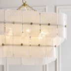 Endon Venice 6 Light Pendant Light in Brushed Aged Brass with White Textured Glass