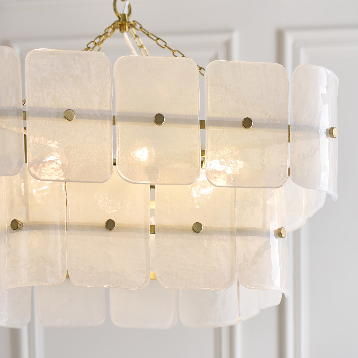 Endon Venice 6 Light Pendant Light in Brushed Aged Brass with White Textured Glass