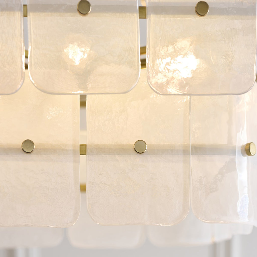 Endon Venice 6 Light Pendant Light in Brushed Aged Brass with White Textured Glass