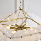 Endon Venice 6 Light Pendant Light in Brushed Aged Brass with White Textured Glass