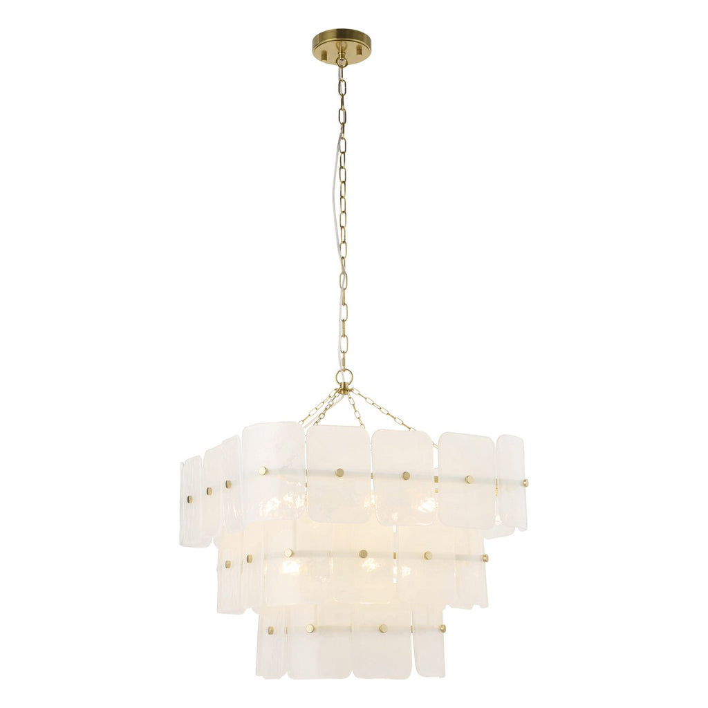 Endon Venice 10 Light Pendant Light in Brushed Aged Brass with White Textured Glass
