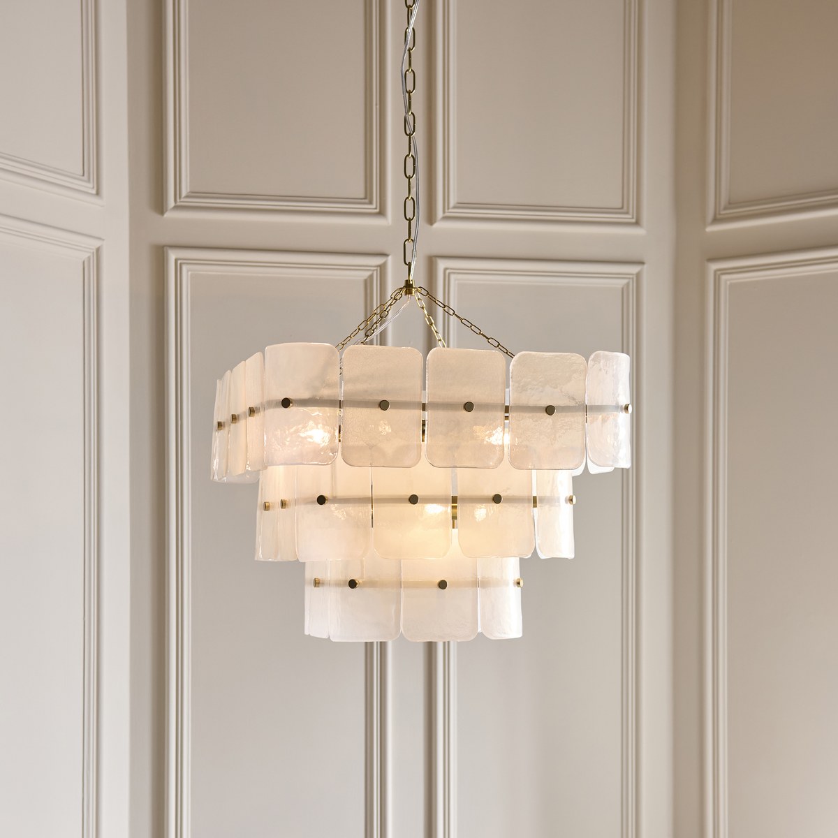 Endon Venice 10 Light Pendant Light in Brushed Aged Brass with White Textured Glass