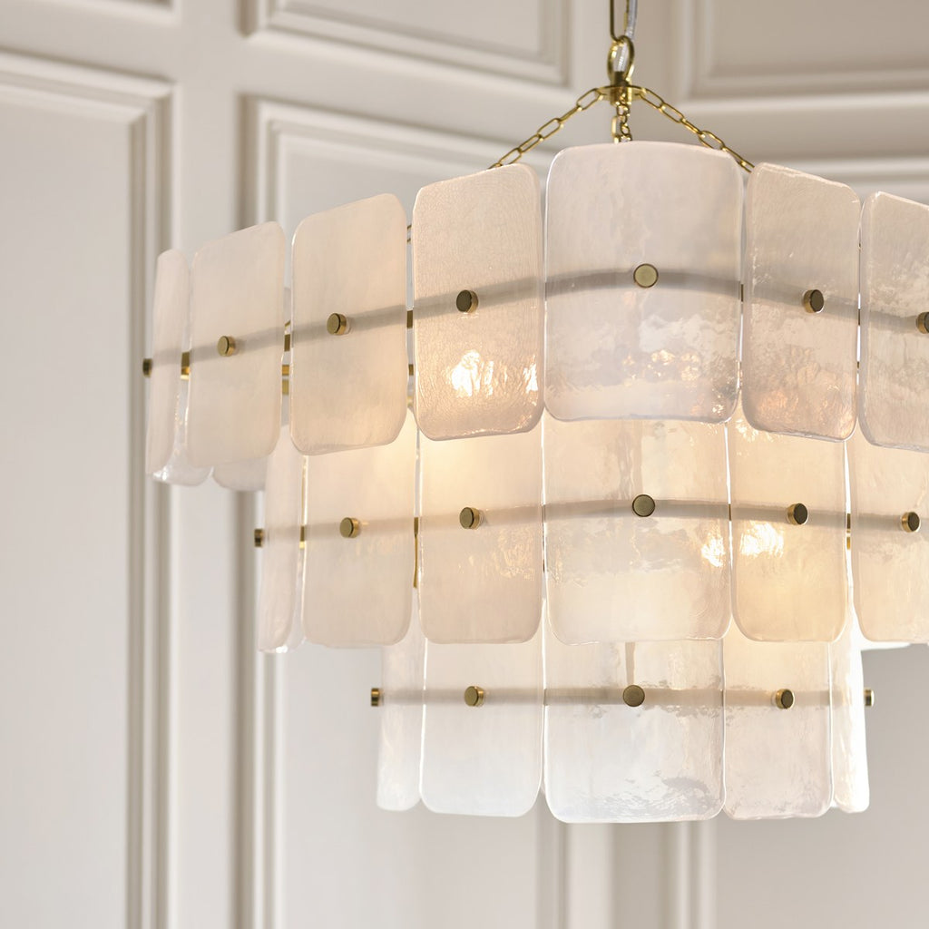 Endon Venice 10 Light Pendant Light in Brushed Aged Brass with White Textured Glass