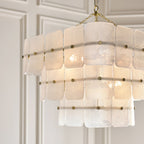 Endon Venice 10 Light Pendant Light in Brushed Aged Brass with White Textured Glass