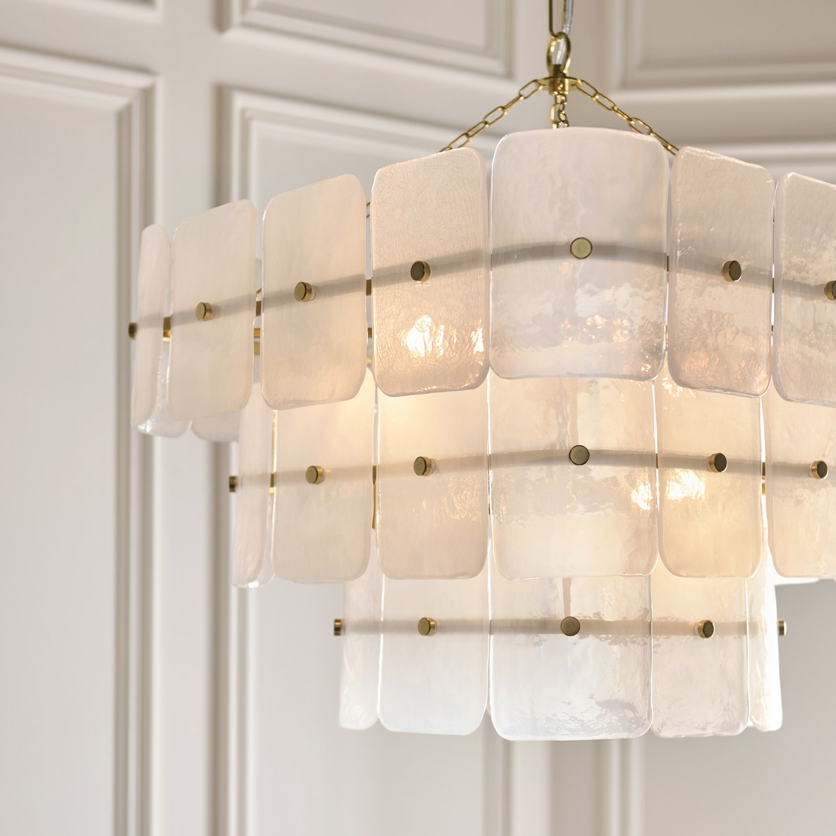 Endon Venice 10 Light Pendant Light in Brushed Aged Brass with White Textured Glass