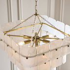 Endon Venice 10 Light Pendant Light in Brushed Aged Brass with White Textured Glass