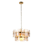 Endon Ancara 3 Light Pendant Light in Brushed Aged Brass with Champagne Textured Glass