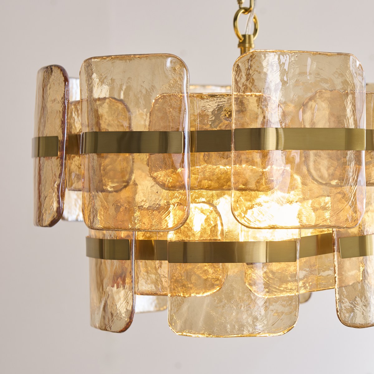 Endon Ancara 3 Light Pendant Light in Brushed Aged Brass with Champagne Textured Glass