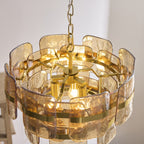 Endon Ancara 3 Light Pendant Light in Brushed Aged Brass with Champagne Textured Glass
