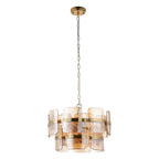 Endon Ancara 3 Light Pendant Light in Brushed Aged Brass with Champagne Textured Glass