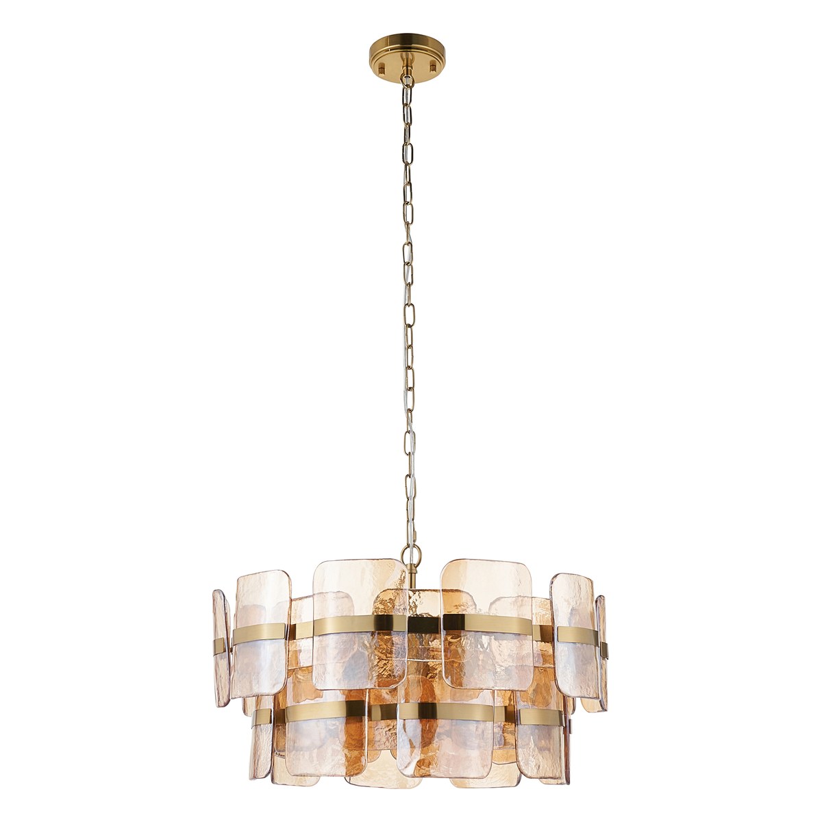 Endon Ancara 6 Light Pendant Light in Brushed Aged Brass with Champagne Textured Glass