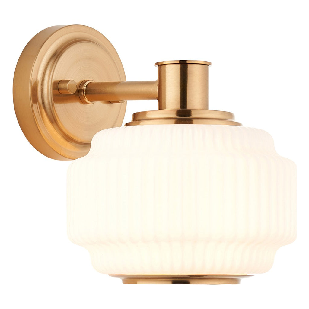 Endon Evora Wall Light in Brushed Aged Brass with Opal Ribbed Glass