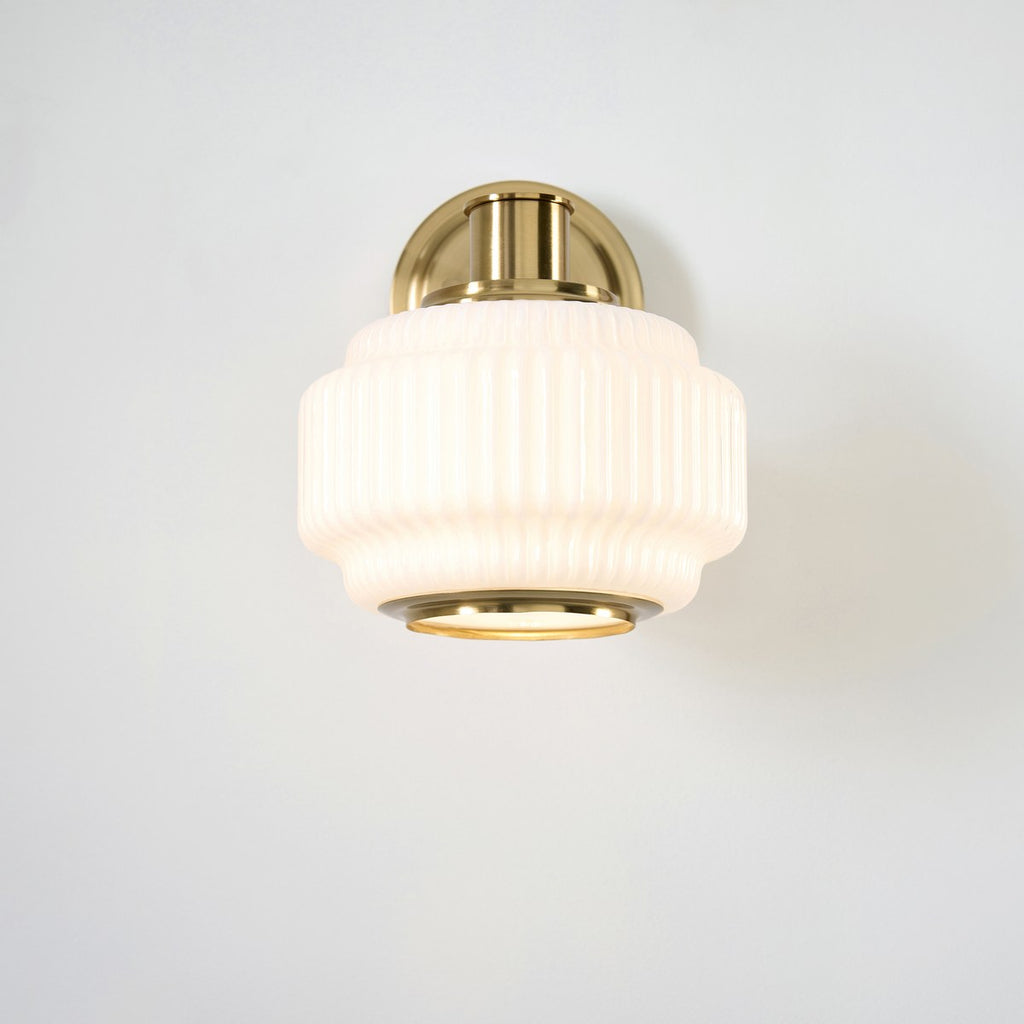 Endon Evora Wall Light in Brushed Aged Brass with Opal Ribbed Glass