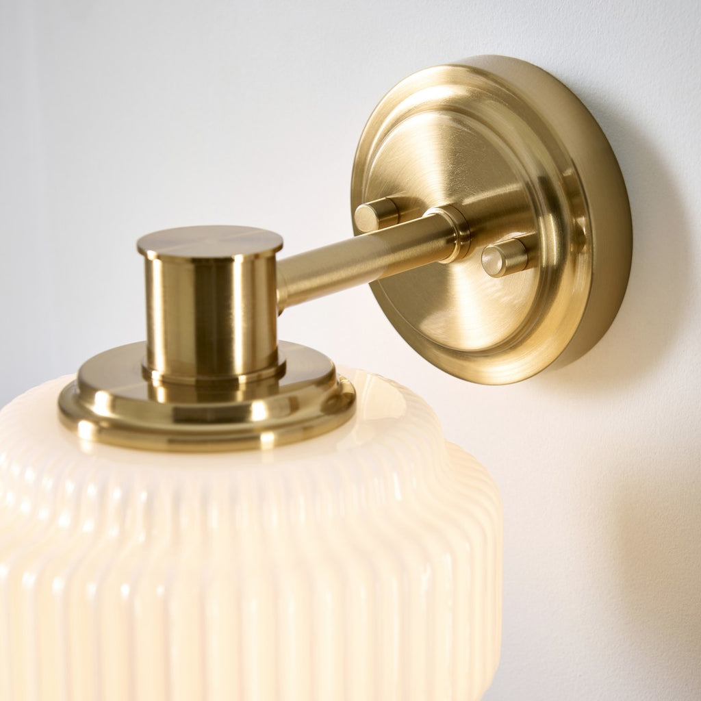 Endon Evora Wall Light in Brushed Aged Brass with Opal Ribbed Glass