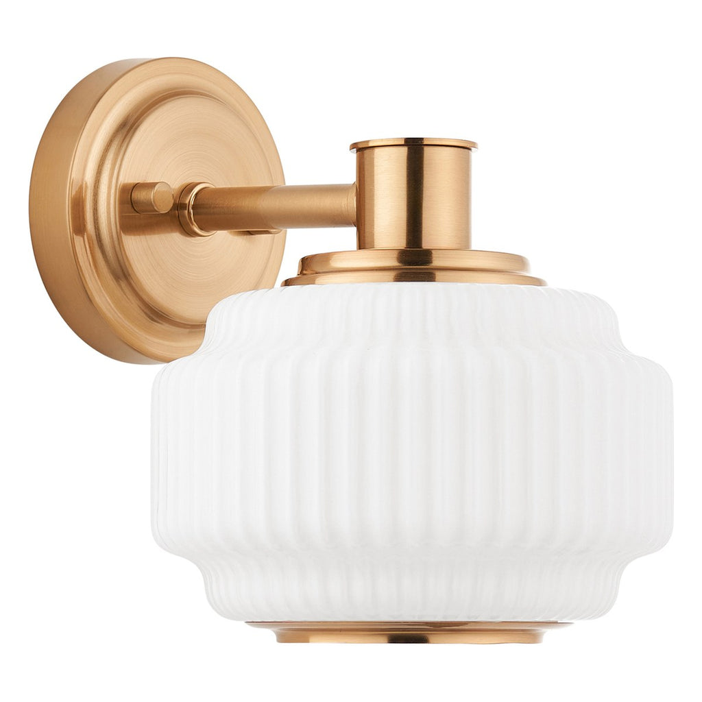 Endon Evora Wall Light in Brushed Aged Brass with Opal Ribbed Glass
