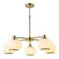 Endon Evora 5 Light Pendant Light in Brushed Aged Brass with Opal Ribbed Glass