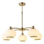 Endon Evora 5 Light Pendant Light in Brushed Aged Brass with Opal Ribbed Glass