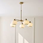 Endon Evora 5 Light Pendant Light in Brushed Aged Brass with Opal Ribbed Glass