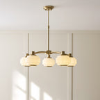 Endon Evora 5 Light Pendant Light in Brushed Aged Brass with Opal Ribbed Glass