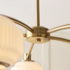 Endon Evora 5 Light Pendant Light in Brushed Aged Brass with Opal Ribbed Glass